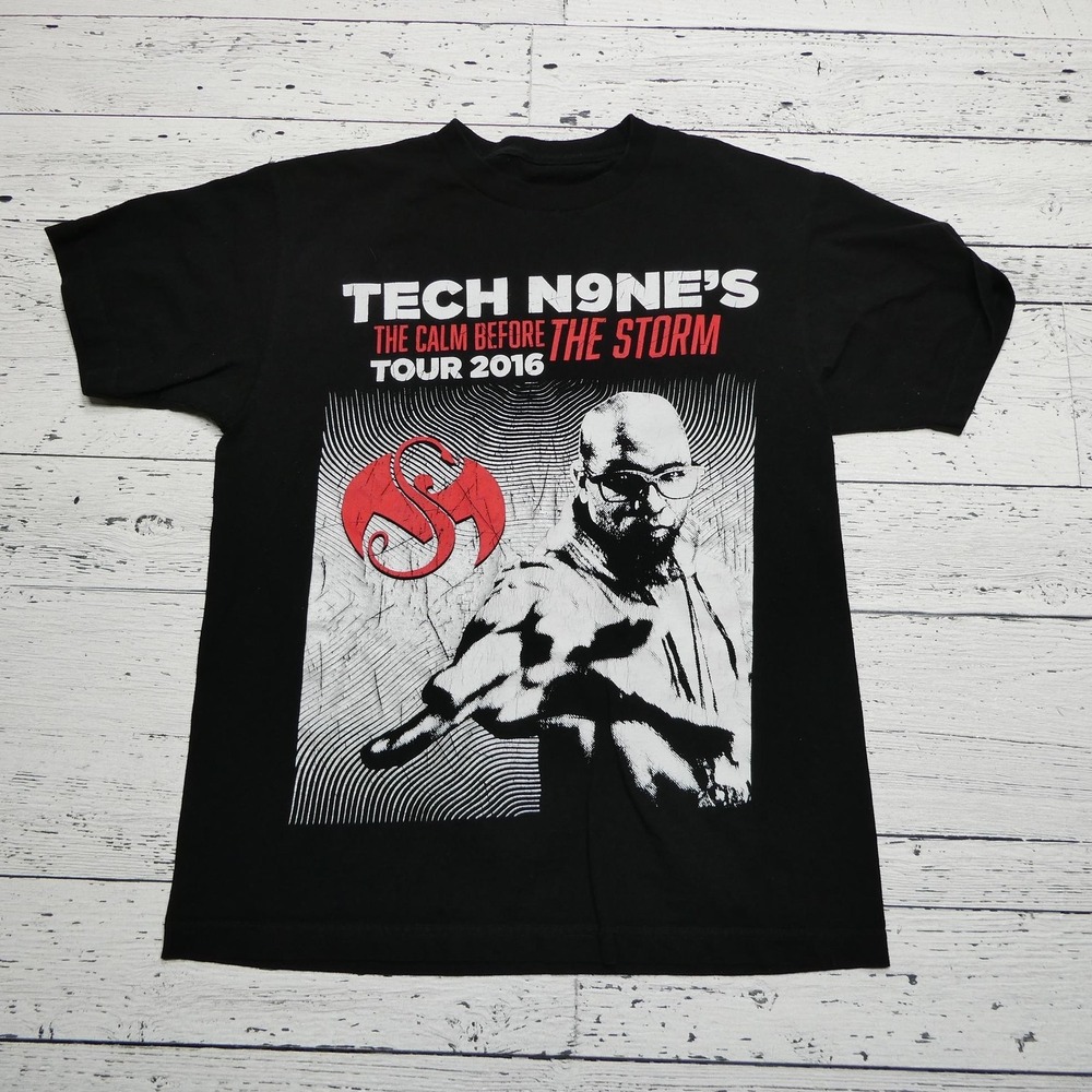 Tech N9ne Shirt Mens Small Black The Calm Before The‎ Storm Tour 2016 Hip Hop